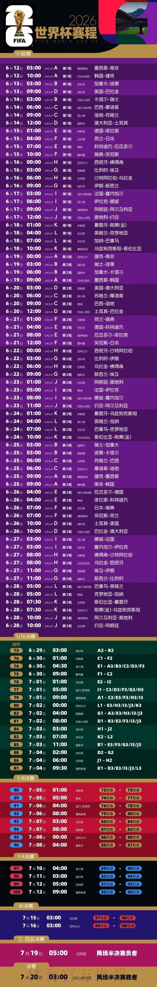 2026世界杯赛程直播完整版